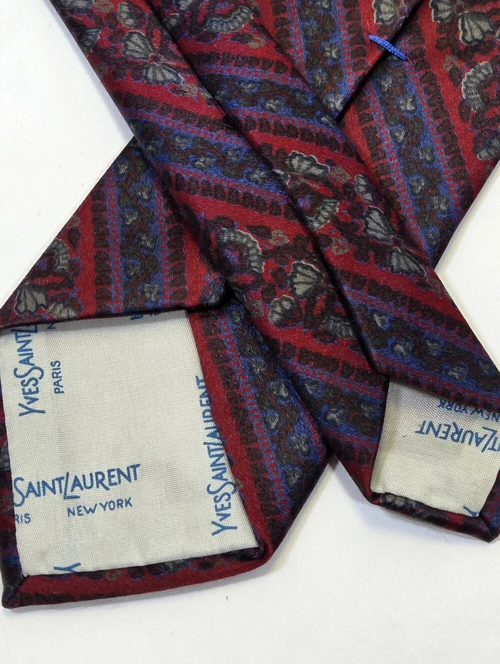 Vintage Yves Saint Laurent 100% Silk Skinny Burgundy Floral Designer Tie